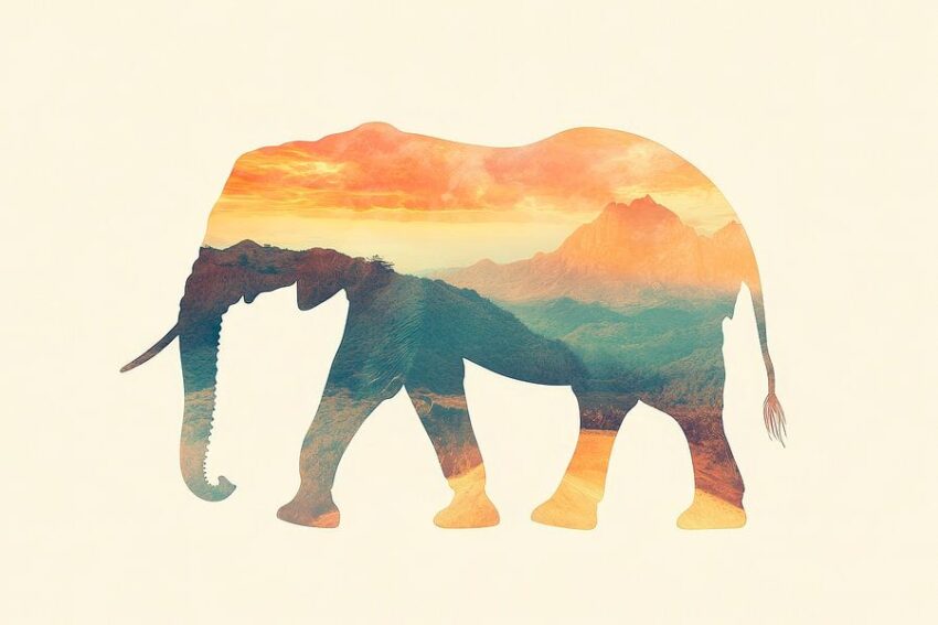 Elefant im Sonnenuntergang