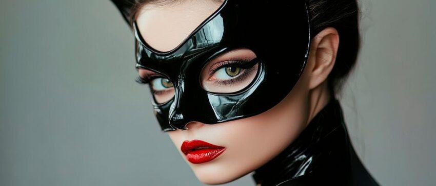 Elegante Frau mit Maskenlook und Lippenstift