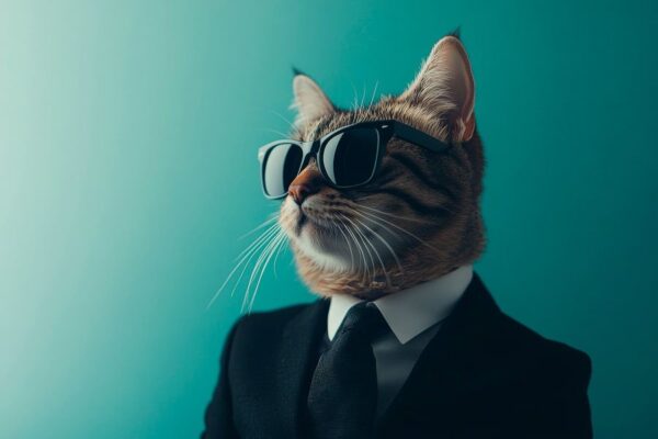 Elegante Katze im Anzug mit Sonnenbrille