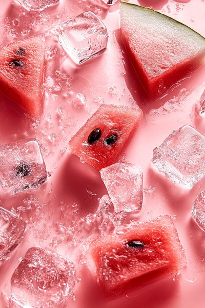 Erfrischende Melonenscheiben mit Eiswürfeln