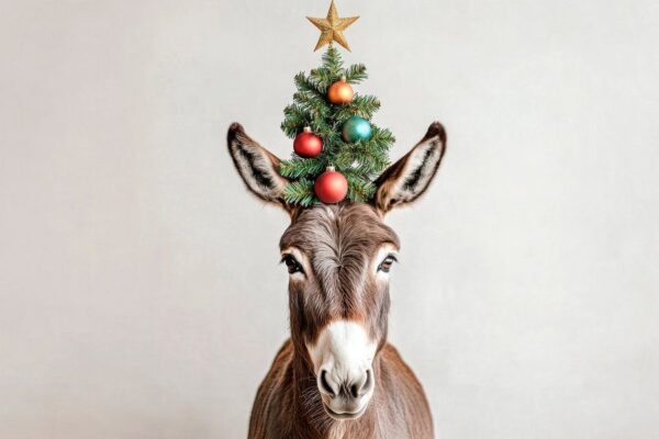 Esel mit Weihnachtsbaum