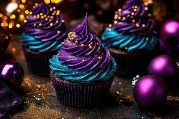 Fantasievolle Cupcakes in Violett und Blau