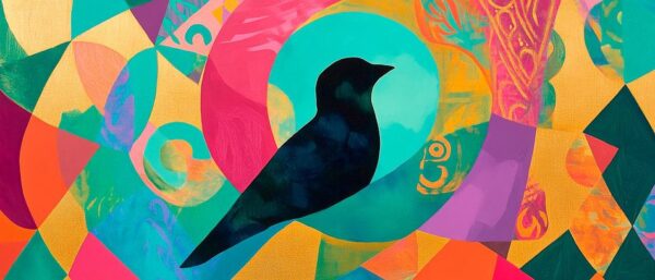 Farbenfrohe Freiheit – Silhouette Vogel Kunstvolle Melodie