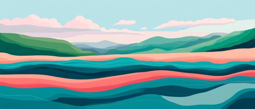 Farbenfrohe Landschaft mit sanften Wellen