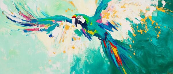 Farbenfroher Papagei im Flug – Dynamisch
