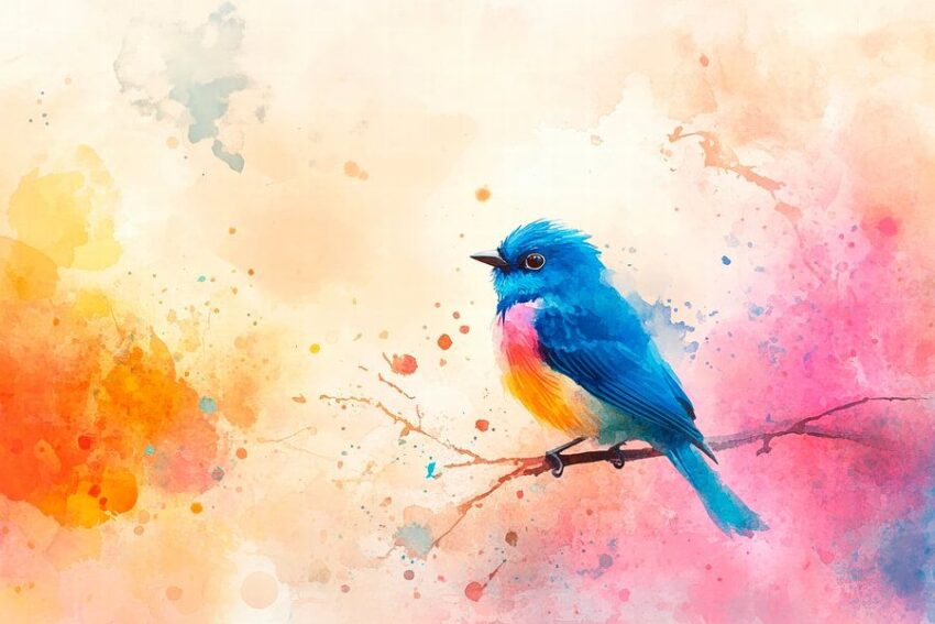 Farbenfroher Vogel auf Ast
