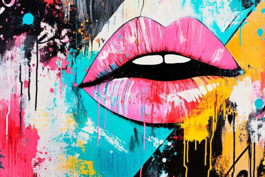 Farbenfrohes Lippenporträt – Kreativkunst