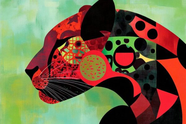 Farbenfrohes Pantherprofil im Pop-Art-Stil