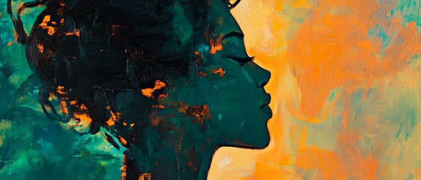 Farbenfrohes Profil einer Frau – Kunstvoll und Modern