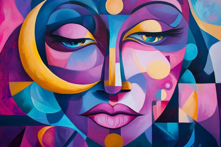 Farbige Gesichtsillustration mit Mondmotiven