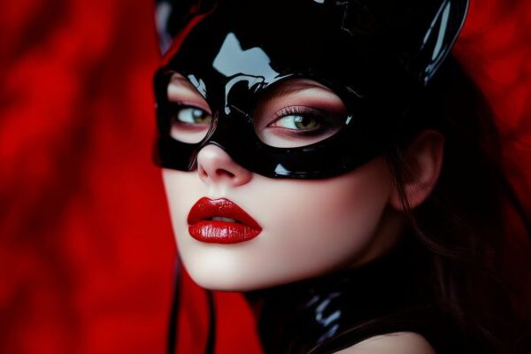 Feminines Porträt in Catwoman-Maske