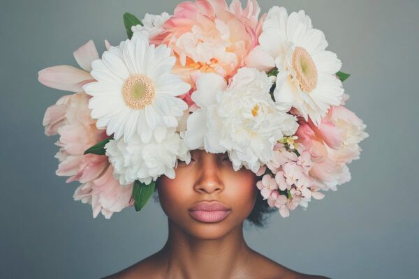 Feminines Porträt mit Blumenkranz