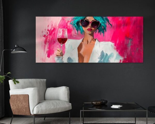 Femme Fatale mit Glas Rotwein – Pop Art