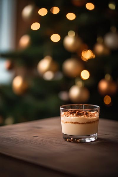 Festlicher Dessertgenuss vor Weihnachtsbaum