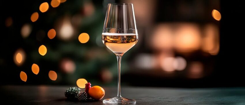 Festlicher Wein im Weihnachtslicht