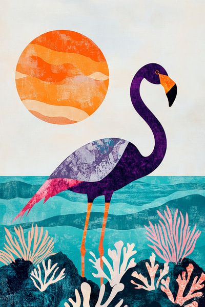 Flamingo im Farbenspiel mit Sonnenuntergang