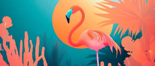 Flamingo im tropischen Sonnenuntergang