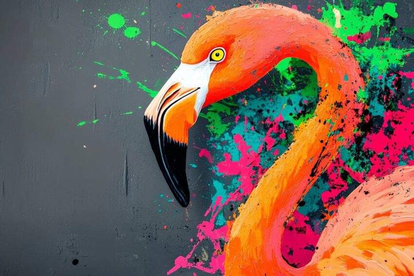 Flamingo in leuchtenden Farben – Kunstwerk