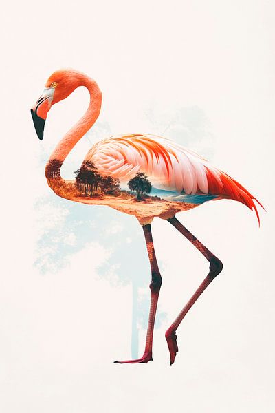 Flamingo mit Wasserreflexion