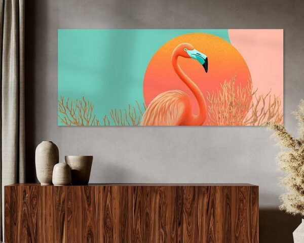 Flamingo vor buntem Sonnenuntergang