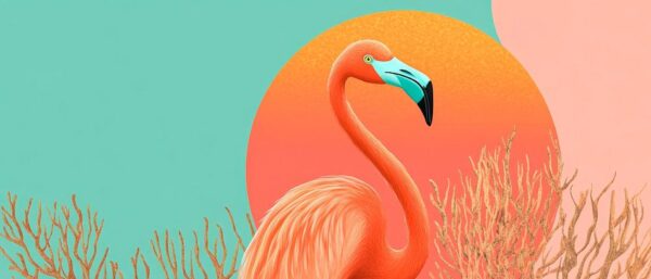 Flamingo vor buntem Sonnenuntergang