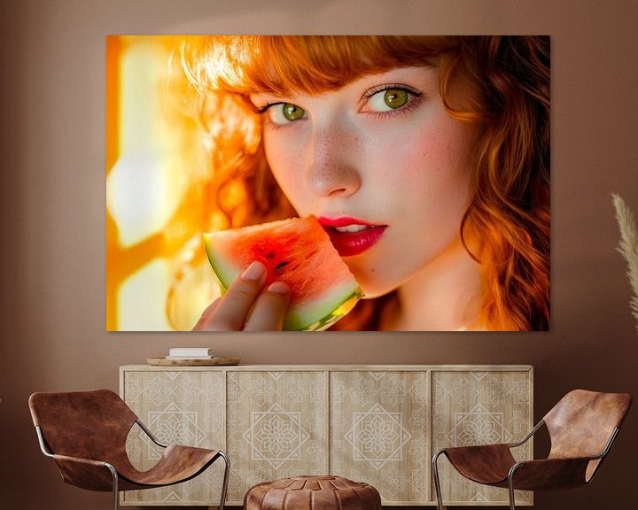 Frau genießt Wassermelone im Sonnenlicht