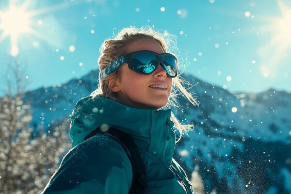 Frau im Schnee mit Sonnenbrille