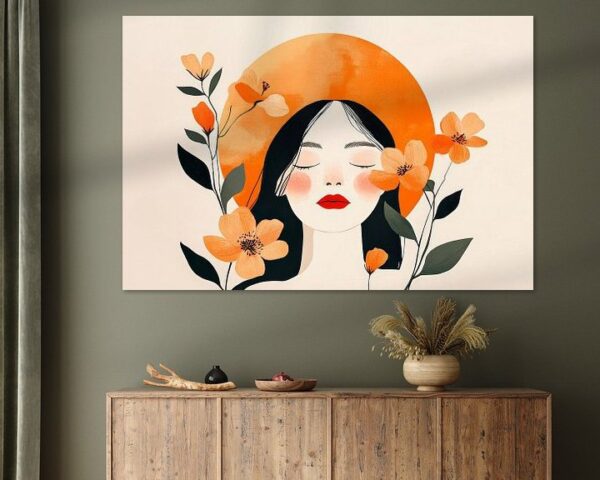 Frau mit Blumen und orangefarbener Aura