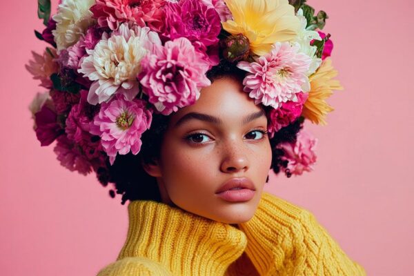 Frau mit Blumenkranz – Bunt und Natürlich