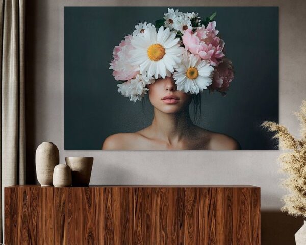 Frau mit Blumenkranz im Porträt