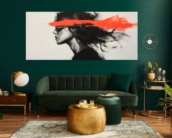 Frau mit rotem Pinselstrich – Künstlerisch