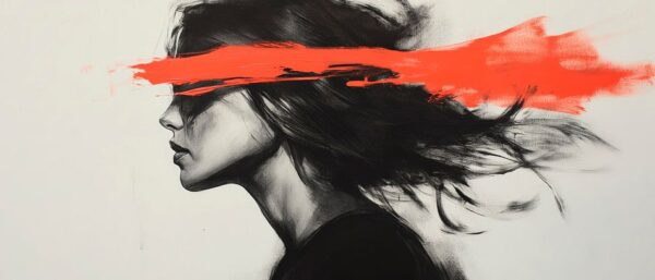 Frau mit rotem Pinselstrich – Künstlerisch