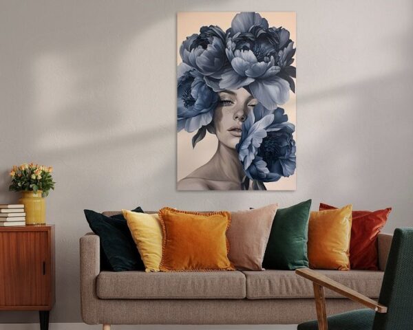 Frauenporträt mit blauen Blumen – Elegant