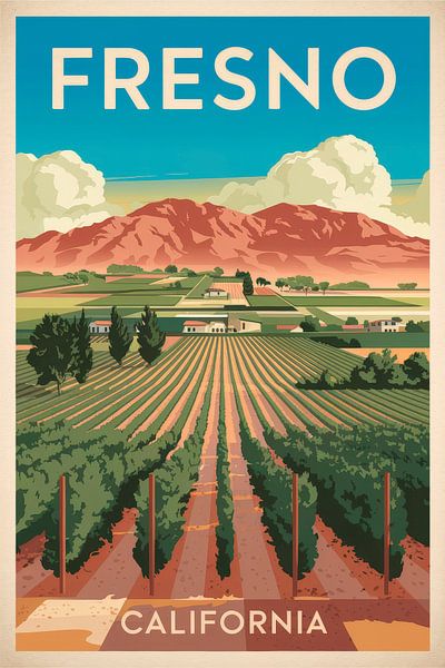 Fresno, California Vintage Travel Poster