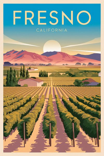 Fresno, Kalifornien - Vintage Travel Poster