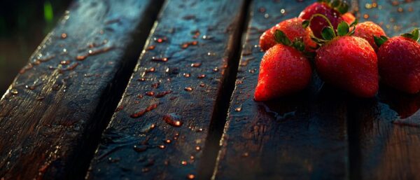 Frische Erdbeeren auf Holzoberfläche