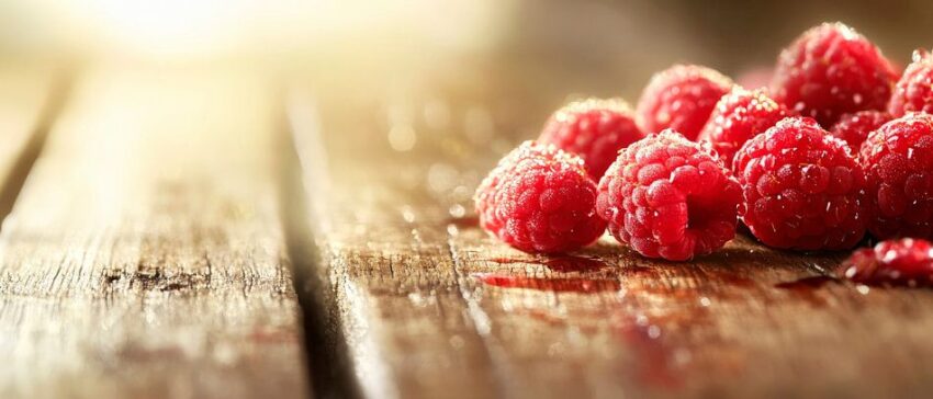 Frische Himbeeren auf Holzuntergrund