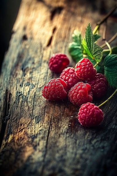 Frische Himbeeren auf Holzuntergrund