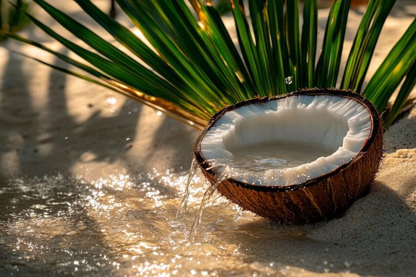 Frische Kokosnuss am Strand – Tropischer Genuss