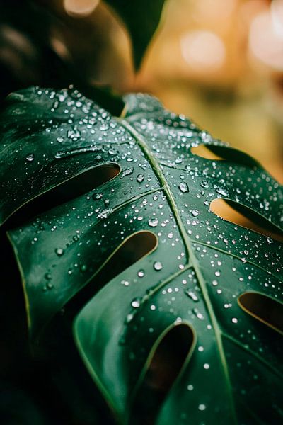 Frische Monstera mit Wassertropfen