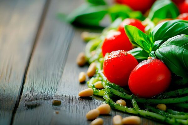 Frische Pasta mit Tomaten und Basilikum