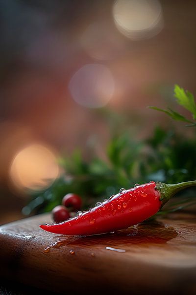 Frische rote Chili auf Holzbrett