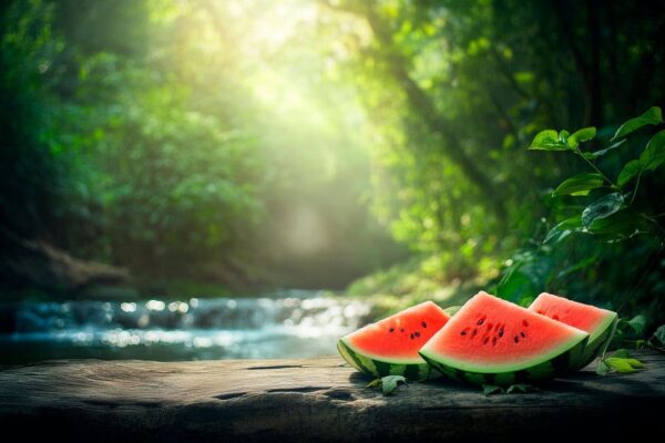 Frische Wassermelonen im Waldlicht