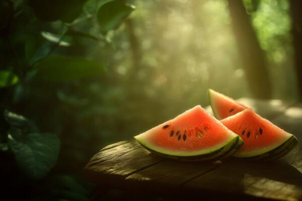 Frische Wassermelonen im Waldlicht