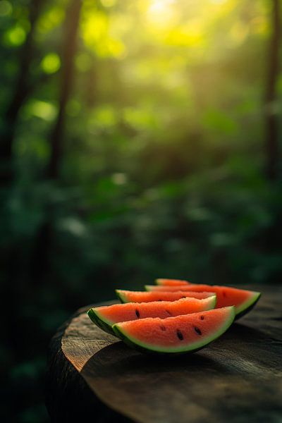 Frische Wassermelonenscheiben im Wald