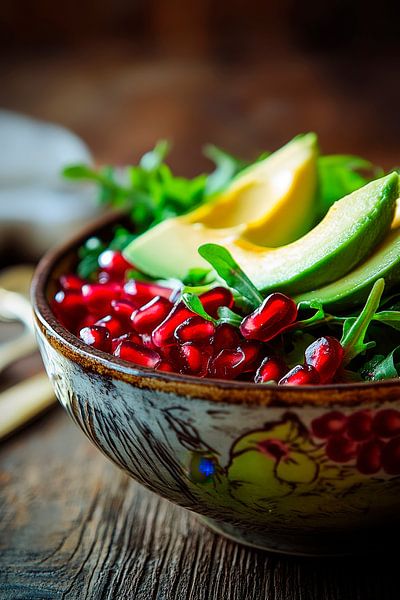 Frischer Salat mit Avocado und Granatapfel