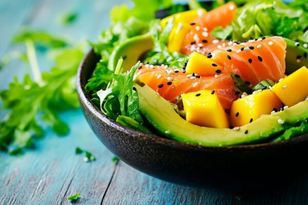 Frischer Salat mit Avocado und Lachs