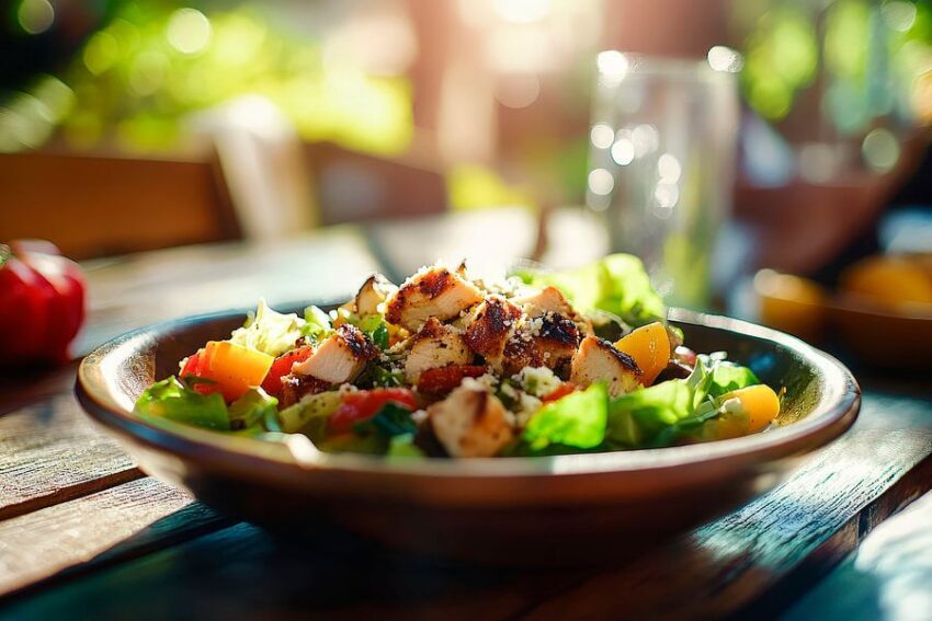 Frischer Salat mit gegrilltem Hühnchen