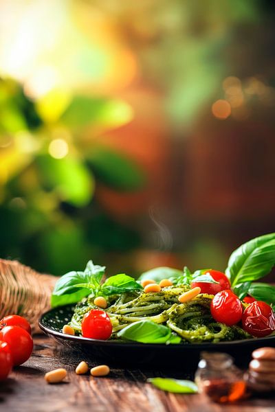 Frischer Salat mit Kirschtomaten und Basilikum