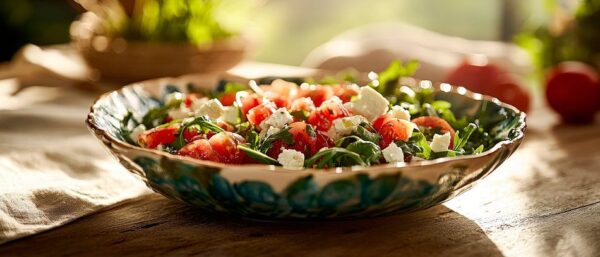 Frischer Salat mit Tomaten und Feta